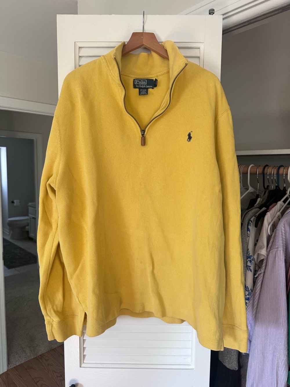 Ralph Lauren Men's Yellow Quarter-Zip Pullover Sweater